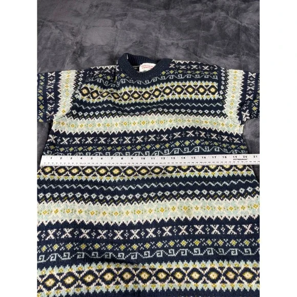 United Colors of Benetton Womens Fair Isle Shetland Wool Sweater Navy Blue Small - Picture 6 of 9